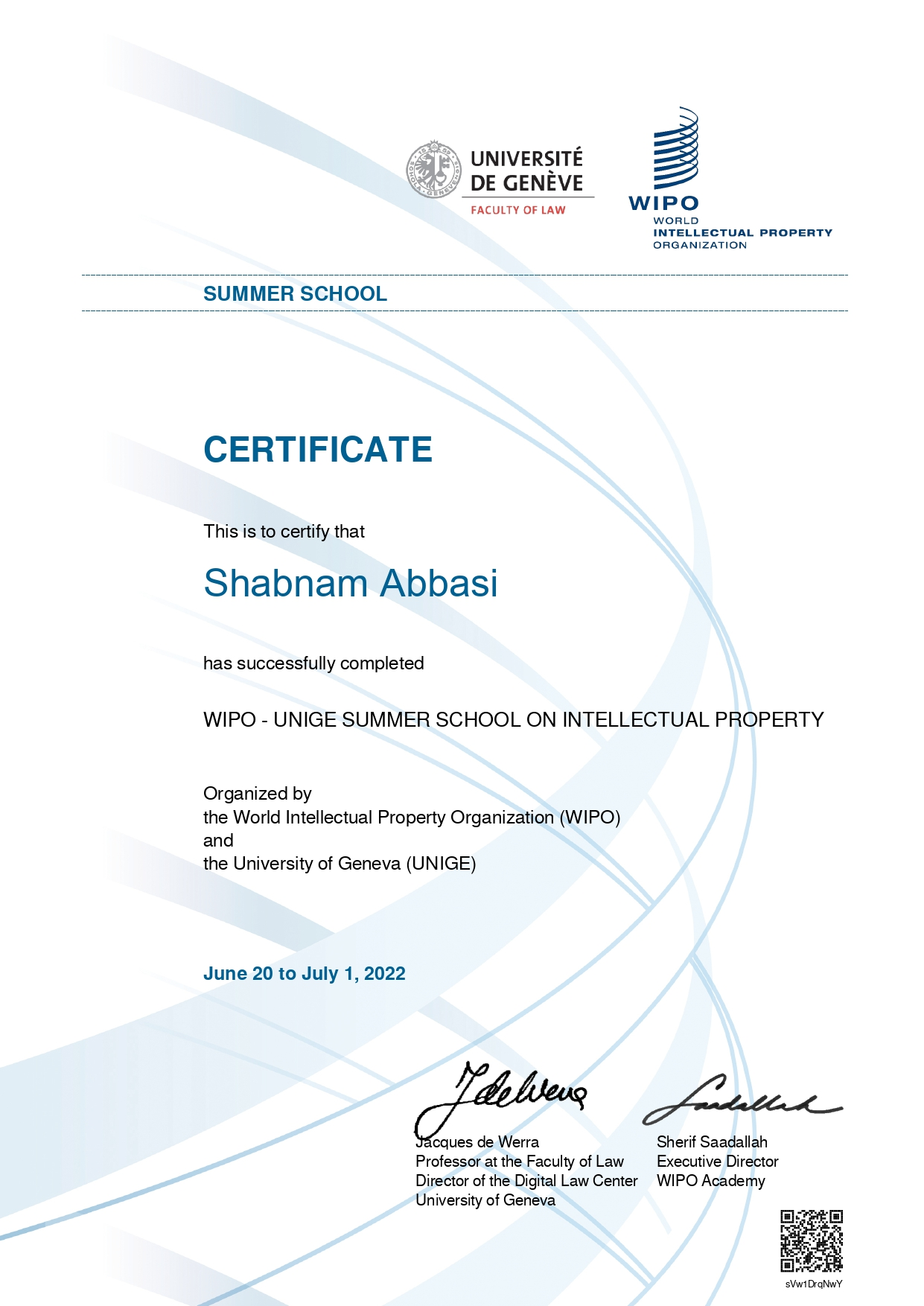 WIPO - UNIGE Summer School on Intellectual Property